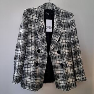 Zara Women's Black and White Plaid Jacket